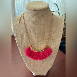 Stella & Dot Hot Pink Fringe Gold Bar Necklace